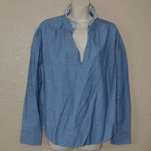 NWT $188 We Are Sundays Tessa Chambray Blue Embroidered Collar Blouse